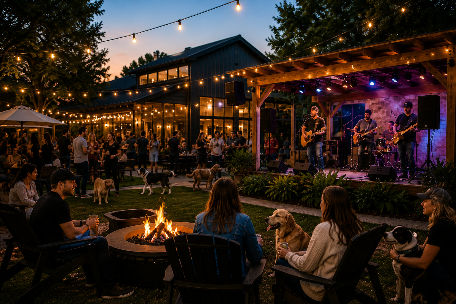 Live music on the stage beside the turf